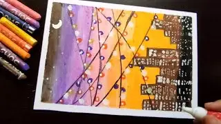 How to draw night city scenery / City lights drawing, step by step/ New year drawing