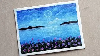 The Moon Watched Too | Night sky painting | Acrylic painting for beginners