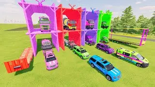TRANSPORTING TO THE GARAGE 🚛 AMBULANCE, EXCAVATOR & POLICE CARS | FS22