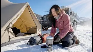 Camping Alone on a Snow-Covered Mountain | ASMR | Ayala Camping