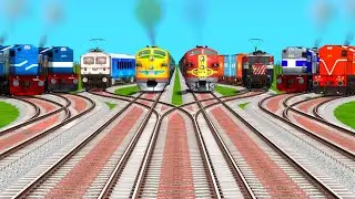 Eight Trains Crossing By Curved Branched Railroad Tracks | indian railways | train simulator classic