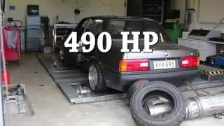 BMW e30 turbo dyno with aluminium block m52b28:  490 hp