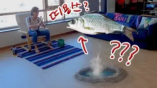 거실 바닥에 구멍뚫고 낚시하면 생기는 일(ENG SUB)