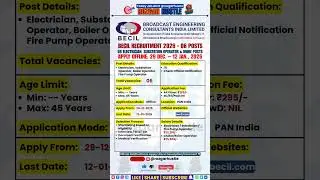 BECIL Recruitment 2026 &ndash; Apply Offline 06 Skilled Posts #shorts #BECIL #psujobs #govtjobs #jobalert