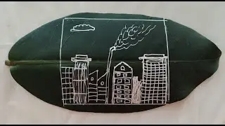 Cityscape Drawing on a Leaf - Greenery Disappearing Because of Concrete Jungle -Easy Drawing on Leaf