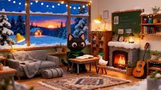 Warm Fireplace Cabin 🔥☕ Cat Lofi Music for Sleep, Chill & Stress Relief