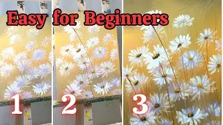 Painting tutorials / White Daisies in a Golden Glow Oil Painting