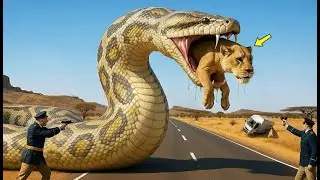 Brave Heroes Save Careless Mother Lion from Giant Python Attack After a Traffic Accident🐍