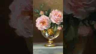Painting roses in wine glass with gold luster #stillife #oilpainting #floral #painting #flowers #art