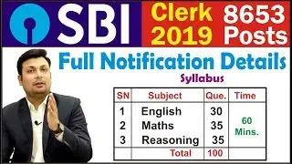 SBI CLERK 2019, Notification Out, 8653 Posts, Salary Rs. 25000, Syllabus etc