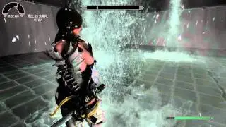 Skyrim Beauty ~ Sarah at Aether Suite showroom holding sword