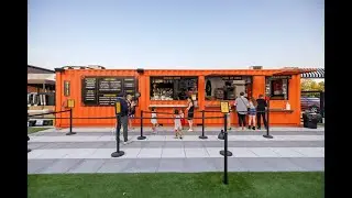 Restaurant Patio Reimagined | Shipping Container Stage, Fire Pits & Turf Dance Floor