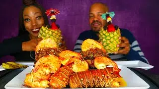 LOBSTER TAILS AND STEAK SEAFOOD MUKBANG FeastwithCornese