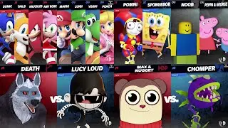 Sonic vs Mario | Yoshi vs Tails | SpongeBob vs Roblox vs Pomni | Super Smash Bros Ultimate