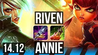 RIVEN vs ANNIE (MID) | 13/1/4, Godlike, 600+ games | EUW Grandmaster | 14.12