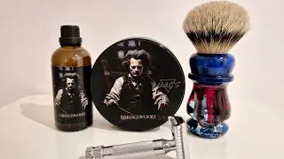 Hags Barberwood / Richman Shaving Blood Oath Brush /Merkur 37C Slant Razor