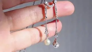 Edwardian Pearl Diamond Negligee Necklace C.1900
