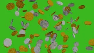 4K Green Screen Falling Old Coins  | Free Footage