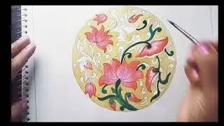 वृत्त में कमल के फूल में आलेखन🌷 lotus flower design in circle🌷 part-2
