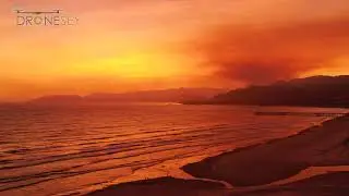 Avila Beach fire sunset from Pismo Beach, CA. Oceanfront flames!
