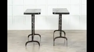 Pair English Wrought Iron Pine Console Tables
