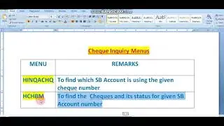 47. CHEQUE INQUIRY MENUS