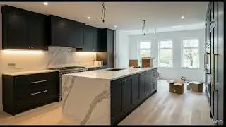 Stunning renovation of an empty luxury kitchen.