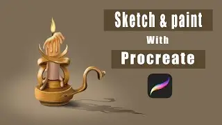 Procreate : sketch and digital paint a candle holder