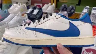 aj1 fragment &times; travis unbox &mdash; sail leather + blue swoosh #aj1fragmenttravis #sneakerunboxings 