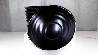 Pack Of 6 Contemporary Ridged Matte Black Melamine Round Ramen Soup Bowls 40oz