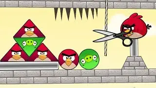 Angry Birds Piggies Out - TAKE ALL BIRDS FROM ROUND AND TRIANGLE PIGS! CUTTING ROPE!