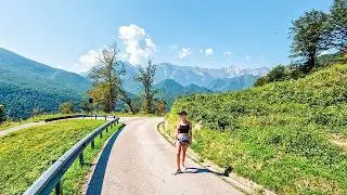 Alpine hiking and food, river swim and cute ITALIAN town, ASMR, nature sound, outdoor adventure vlog