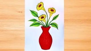 Easy & simple flower pot drawing with flowers | How to draw flower vase step by step for beginners