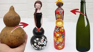 How to make dolls with Birdhouse Gourds, Glass bottles | Doll crafts