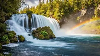 Beautiful waterfall with rainbow