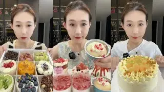 ASMR 🍈Melon Cake,Mini Fruit Cream Cups & Pomegranate Dessert |Soft & Satisfying Eating Sounds#asmr