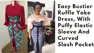 Easy Bustier Ruffle Yoke Dress, Puffy Sleeve with Elastic. And A Curved Slash Pockets