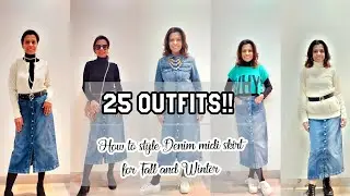 How to style Denim Midi Skirt for winter|Winter denim skirt lookbook 2020