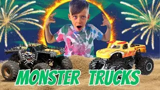 Monster Truck Toys in SAND track for Kids Collection /Monster Jam / Hot Wheels Monster Trucks Kids