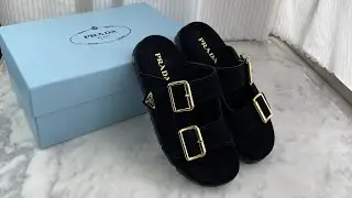 Prada Suede Strap Slides Black Review #review #shoes #unboxing