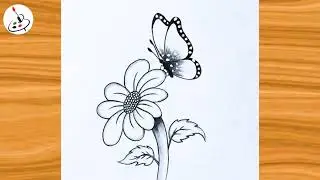 How to draw a butterfly on flower||Simple Pencil Sketch||Easy Drawing ideas for Beginners 
