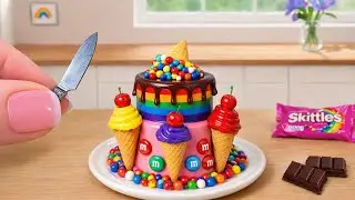 Mini Rainbow Cake Recipe With Ice Cream 🌈 Satisfying Mini Rainbow Cake Decorating and ASMR