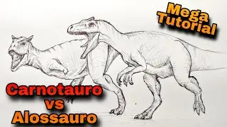 Como desenhar Dinossauros - Carnotauro vs Alossauro - Tutorial