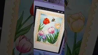 🌷Tulips🌷 #spring #springflowers #tulip #flowerart #stamps #bee #illistration #handmade #procreate