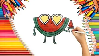 How To Draw cute Watermelon Drawing, Painting & Coloring For Kids and Toddlers_ Child Art 🐋🌈🎨