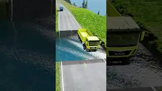 Dump truck vs Large water pit #135 | #beamngdrivemods #doublespeedbumps  #carsvswaterpit