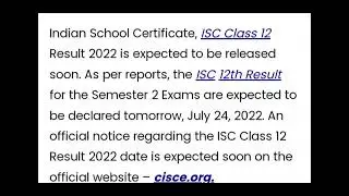 ISC CLASS 12 RESULT 2022 RELEASED TODAY OFFICIALLY CONFIRMED, LATEST NEWS ISC 12 RESULT DECLARED