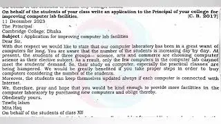 Write an application to the principal of your college for improving computer lab facilities.