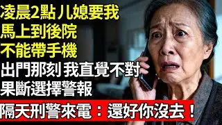 凌晨2點，媳婦打來電話，哭著要我去老家後院，10 分鐘內到，不能帶手機，我渾身發冷，選擇報了警，隔天刑警來電：還好你沒去！ #養老#不孝子#人間家事#退休金