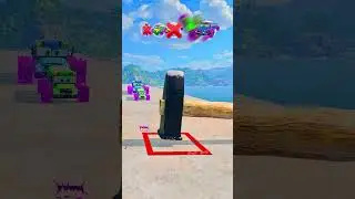 Big & Small School Bus with Spikes wheel vs Giant Hammer